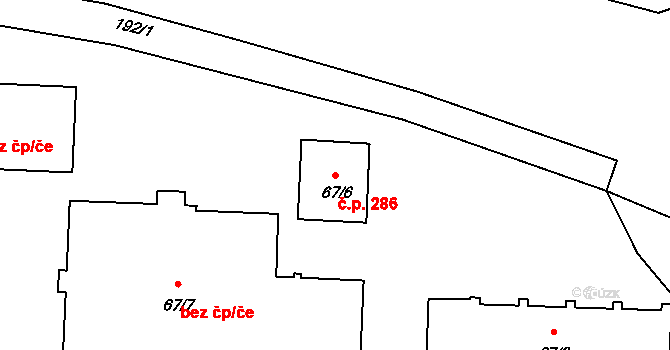 Černčice 286 na parcele st. 67/6 v KÚ Černčice u Loun, Katastrální mapa