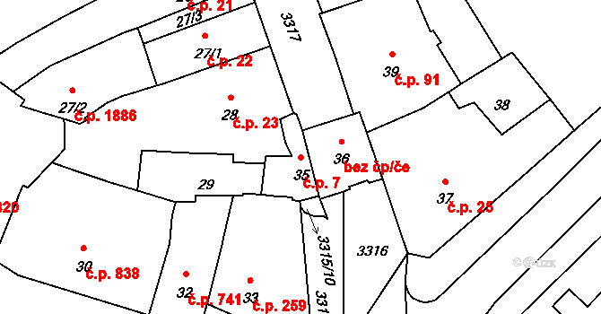 Pelhřimov 7 na parcele st. 35 v KÚ Pelhřimov, Katastrální mapa