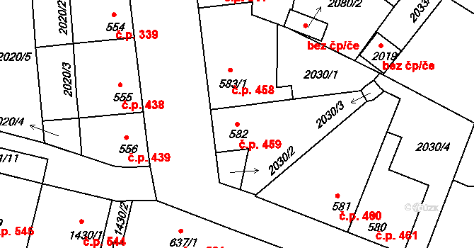 Pacov 459 na parcele st. 582 v KÚ Pacov, Katastrální mapa