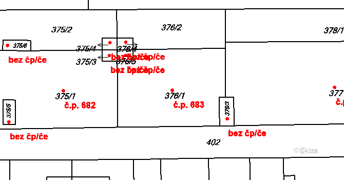 Letovice 683 na parcele st. 376/1 v KÚ Letovice, Katastrální mapa