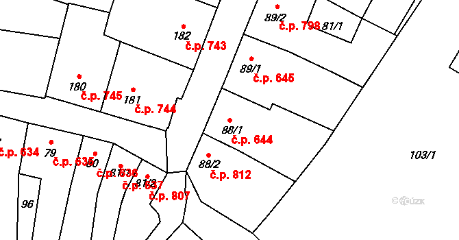 Litovel 644 na parcele st. 88/1 v KÚ Litovel, Katastrální mapa