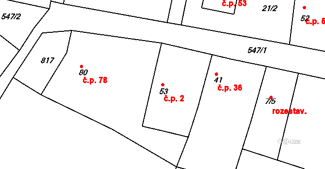 Sedlec 2 na parcele st. 53 v KÚ Sedlec u Benátek nad Jizerou, Katastrální mapa