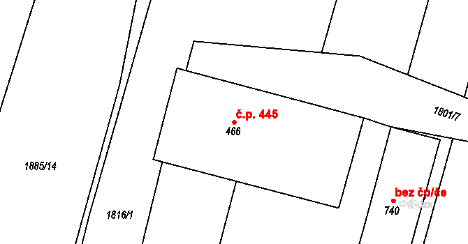 Lomnice nad Lužnicí 445 na parcele st. 466 v KÚ Lomnice nad Lužnicí, Katastrální mapa