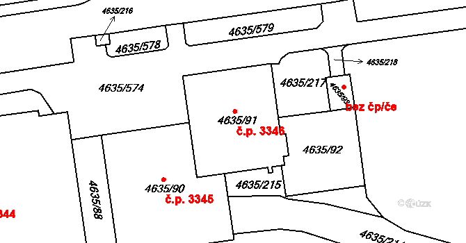 Modřany 3346, Praha na parcele st. 4635/91 v KÚ Modřany, Katastrální mapa