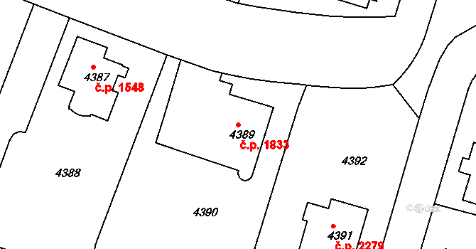 Smíchov 1833, Praha na parcele st. 4389 v KÚ Smíchov, Katastrální mapa
