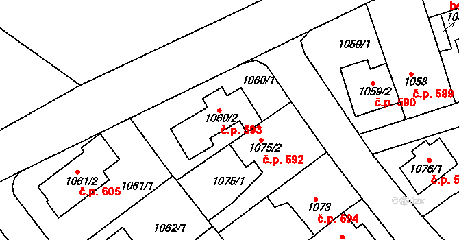 Řepy 593, Praha na parcele st. 1060/2 v KÚ Řepy, Katastrální mapa