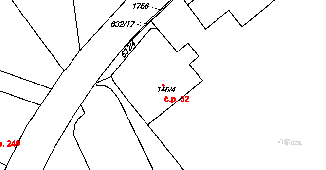 Poříčí 32, Trutnov na parcele st. 146/4 v KÚ Poříčí u Trutnova, Katastrální mapa