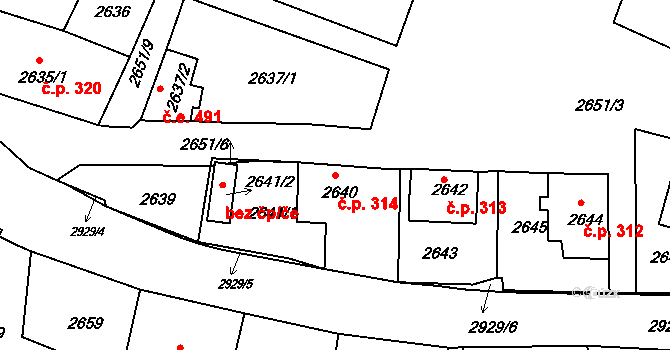 Rumburk 1 314, Rumburk na parcele st. 2640 v KÚ Rumburk, Katastrální mapa