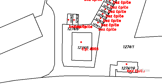 Chomutov 4966 na parcele st. 1274/5 v KÚ Chomutov II, Katastrální mapa