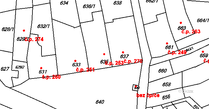 Ochoz u Brna 253 na parcele st. 635 v KÚ Ochoz u Brna, Katastrální mapa