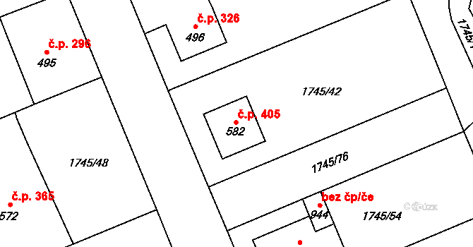 Mirošov 405 na parcele st. 582 v KÚ Mirošov, Katastrální mapa