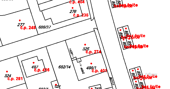 Parník 274, Česká Třebová na parcele st. 325 v KÚ Parník, Katastrální mapa