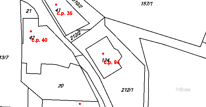 Chýnice 94 na parcele st. 124 v KÚ Chýnice, Katastrální mapa