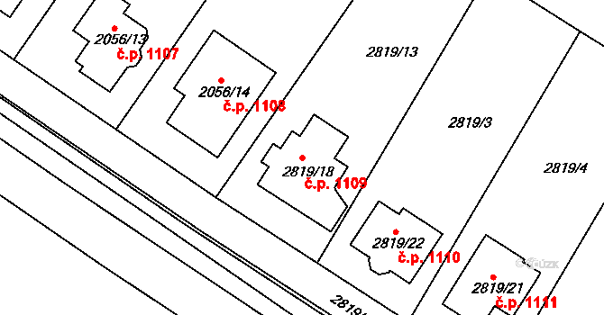 Jemnice 1109 na parcele st. 2819/18 v KÚ Jemnice, Katastrální mapa