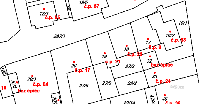 Hněvice 21, Štětí na parcele st. 19 v KÚ Hněvice, Katastrální mapa