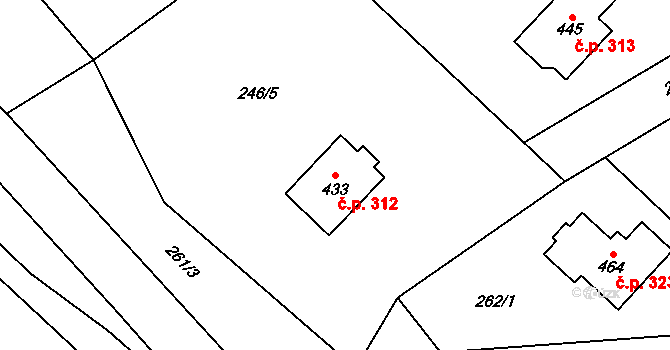 Ruda nad Moravou 312 na parcele st. 433 v KÚ Ruda nad Moravou, Katastrální mapa