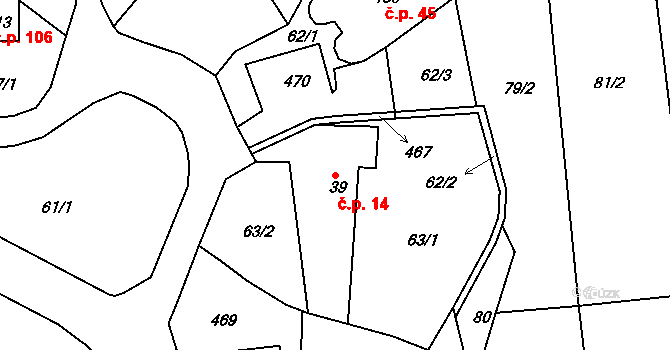 Borek 14, Rokycany na parcele st. 39 v KÚ Borek u Rokycan, Katastrální mapa