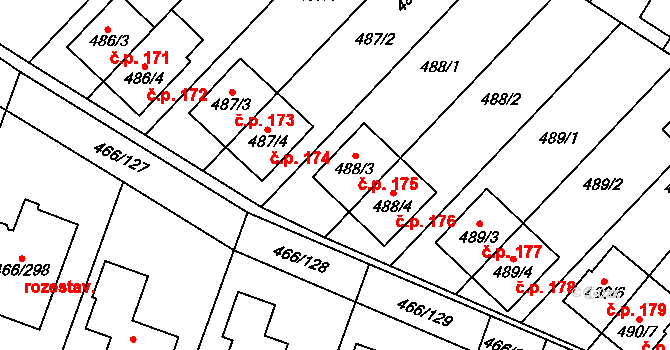 Rebešovice 175 na parcele st. 488/3 v KÚ Rebešovice, Katastrální mapa