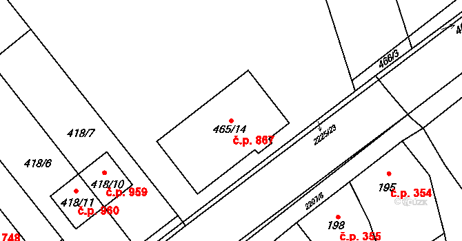 Velká Bystřice 867 na parcele st. 465/14 v KÚ Velká Bystřice, Katastrální mapa