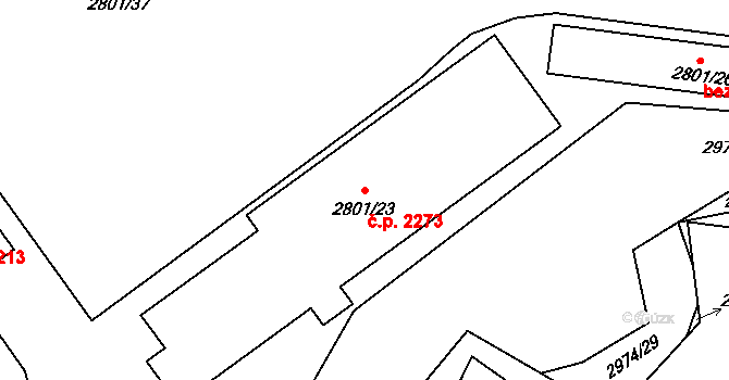 Poruba 2273, Ostrava na parcele st. 2801/23 v KÚ Poruba, Katastrální mapa