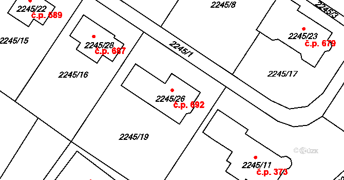 Rapotín 692 na parcele st. 2245/26 v KÚ Rapotín, Katastrální mapa