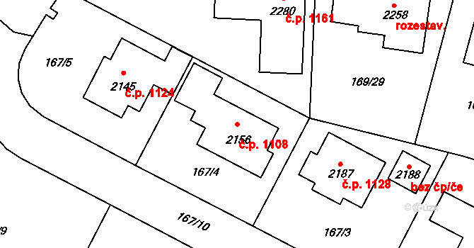 Podklášteří 1108, Třebíč na parcele st. 2156 v KÚ Podklášteří, Katastrální mapa