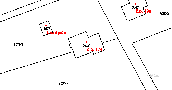 Karpentná 174, Třinec na parcele st. 352 v KÚ Karpentná, Katastrální mapa