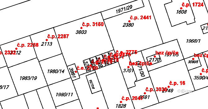 Hodonín 2776 na parcele st. 3798 v KÚ Hodonín, Katastrální mapa