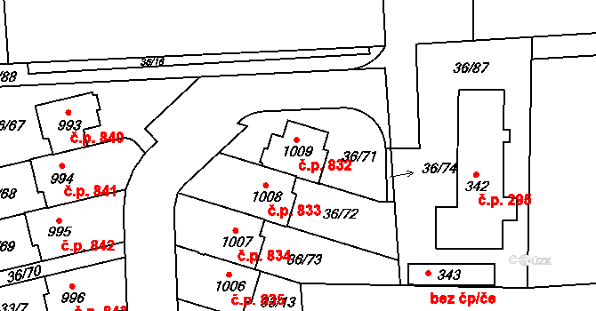 Hovorčovice 832 na parcele st. 1009 v KÚ Hovorčovice, Katastrální mapa