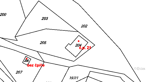 Chuderovec 21, Chuderov na parcele st. 204 v KÚ Chuderovec, Katastrální mapa