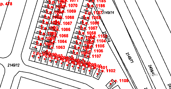 Dědice 1104, Vyškov na parcele st. 751/9 v KÚ Dědice u Vyškova, Katastrální mapa