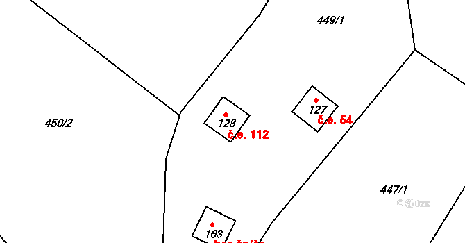 Sokolí 112, Třebíč na parcele st. 128 v KÚ Sokolí, Katastrální mapa