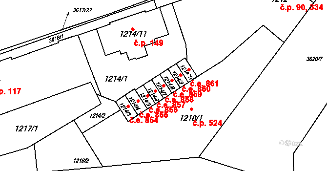 Vyškov-Město 858, Vyškov na parcele st. 1214/7 v KÚ Vyškov, Katastrální mapa