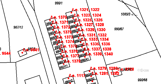 Děčín III-Staré Město 1333,1334, Děčín na parcele st. 990/38 v KÚ Děčín-Staré Město, Katastrální mapa
