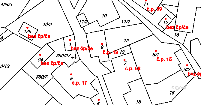 Dolní Libochová 19 na parcele st. 9 v KÚ Dolní Libochová, Katastrální mapa