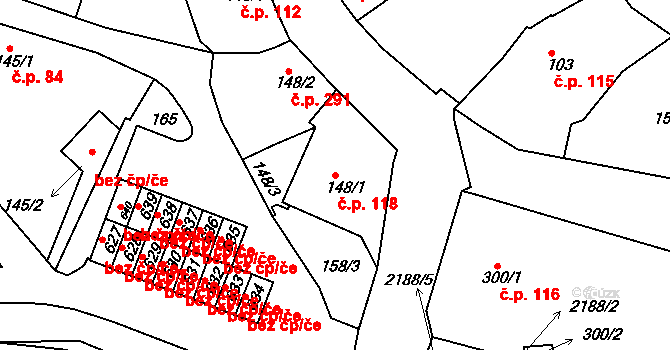 Skalná 118 na parcele st. 148/1 v KÚ Skalná, Katastrální mapa