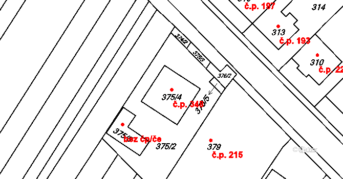 Fryšták 348 na parcele st. 375/4 v KÚ Fryšták, Katastrální mapa