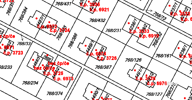 Zlín 3726 na parcele st. 4489/2 v KÚ Zlín, Katastrální mapa