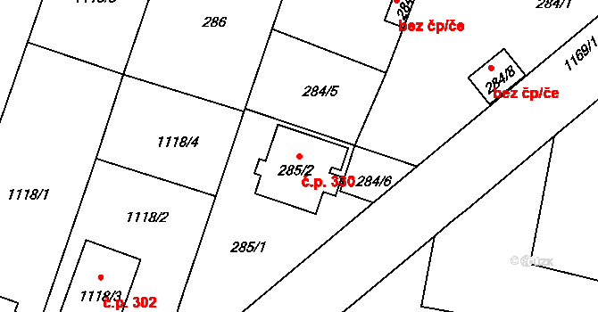 Oldřišov 330 na parcele st. 285/2 v KÚ Oldřišov, Katastrální mapa