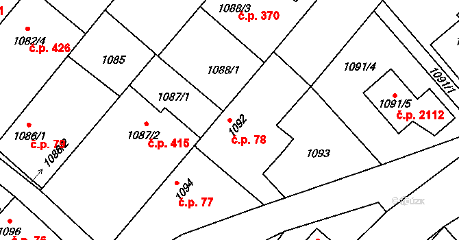 Kouty 78, Kravaře na parcele st. 1092 v KÚ Kravaře ve Slezsku, Katastrální mapa