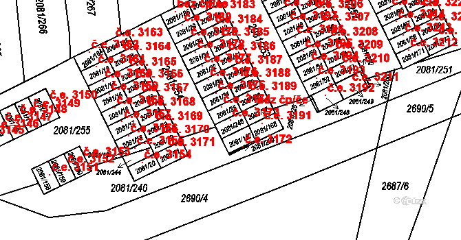 Prostřední Suchá 3173, Havířov na parcele st. 2081/246 v KÚ Prostřední Suchá, Katastrální mapa