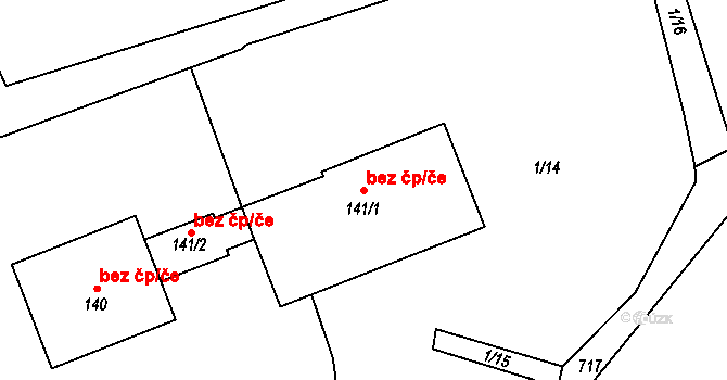 Hořešovice 48502944 na parcele st. 141/1 v KÚ Hořešovice, Katastrální mapa