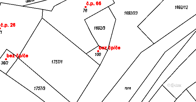 Srbice 50277944 na parcele st. 100 v KÚ Strýčkovice, Katastrální mapa