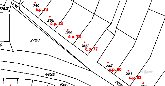 Vícemilice 77, Bučovice na parcele st. 286 v KÚ Vícemilice, Katastrální mapa