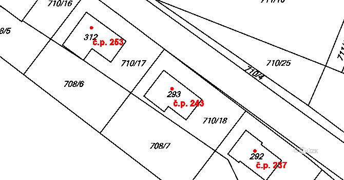 Drahlín 243 na parcele st. 293 v KÚ Drahlín, Katastrální mapa