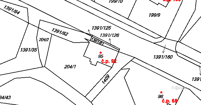 Horní Libchavy 92, Libchavy na parcele st. 95 v KÚ Horní Libchavy, Katastrální mapa
