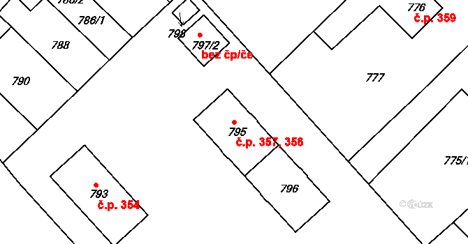 Choceňské Předměstí 356,357, Vysoké Mýto na parcele st. 795 v KÚ Vysoké Mýto, Katastrální mapa