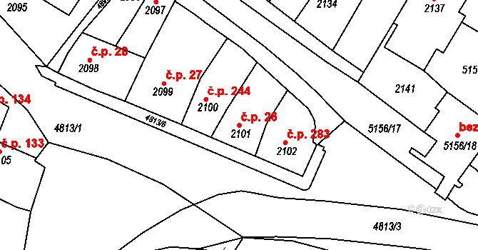 Pražské Předměstí 26, Vysoké Mýto na parcele st. 2101 v KÚ Vysoké Mýto, Katastrální mapa