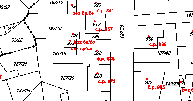 Kralupy nad Vltavou 835 na parcele st. 508 v KÚ Kralupy nad Vltavou, Katastrální mapa