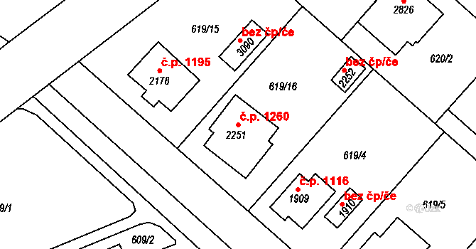 Neratovice 1260 na parcele st. 2251 v KÚ Neratovice, Katastrální mapa
